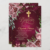 金ゴールドクロスブルゴーニュバラバプテスマ 招待状 (正面/裏面)