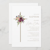 金ゴールドクロスブルゴーニュフローラミニマリスト洗礼 招待状 (正面/裏面)