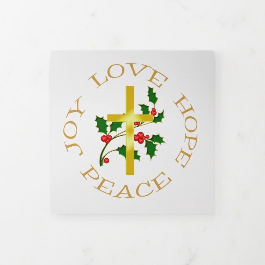 金ゴールドクロスホリークリスマス写真テンプレート 三つ折りクリスマスカード (カバー)