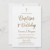 金ゴールドクロスホワイトバプテスマ1st誕生日招待状 招待状 (正面)