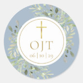 金ゴールドクロスモノグラムイニシャルグリーンダスティブルー ラウンドシール (正面)