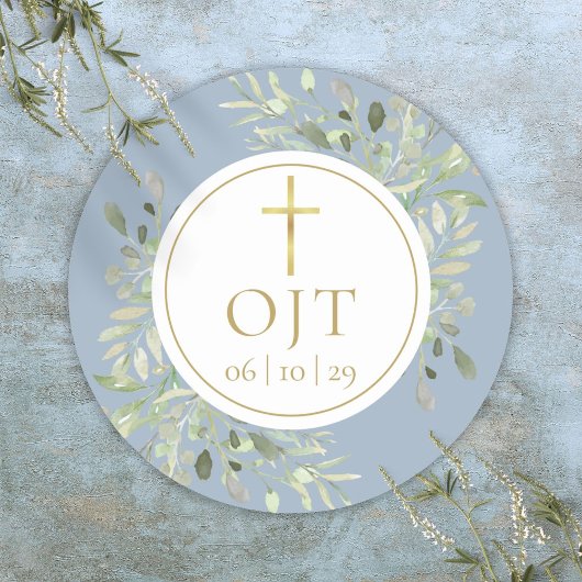 金ゴールドクロスモノグラムイニシャルグリーンダスティブルー ラウンドシール