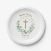 金ゴールドクロスユーカリリースバプテスマ ペーパープレート (正面)