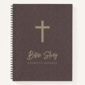金ゴールドクロスライトブラウンフェイクレザーバイブル勉強 ノートブック (正面)