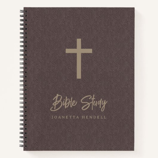 金ゴールドクロスライトブラウンフェイクレザーバイブル勉強 ノートブック (正面)