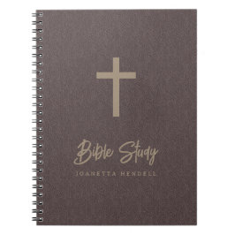 金ゴールドクロスライトブラウンレザールックバイブル勉強 ノートブック