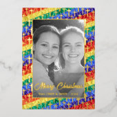 金ゴールドクロスレインボー国旗の白黒フォトLGBT 箔シーズンカード (正面)