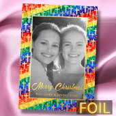 金ゴールドクロスレインボー国旗の白黒フォトLGBT 箔シーズンカード