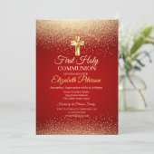 金ゴールドクロスレッドドットファースト聖餐式 招待状 (スタンド正面)