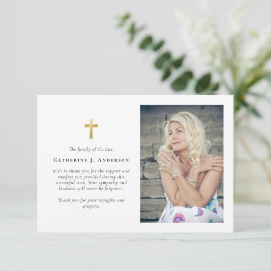 金ゴールドクロス写真悔やみや弔慰葬儀記念館 サンキューカード (スタンド正面)