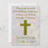 金ゴールドクロス及びフローラ85番目の誕生日招待状 招待状 (正面)