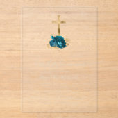 金ゴールドクロス文字ターコイズフローラファーストコミュニオン アクリル招待状 (正面)