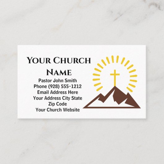 金ゴールドクロス日が差すことロゴ教会の牧師 名刺 (正面)