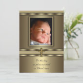 金ゴールドクロス男の赤ちゃんフォトバプテスマ《キリスト教》洗礼式や命名式 招待状 (スタンド正面)