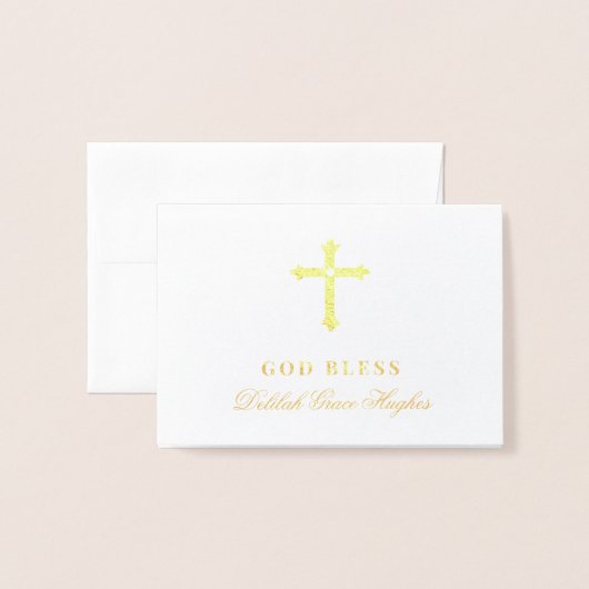 金ゴールドクロス神祝福ベビー宗教洗礼 箔カード (封筒付き正面)