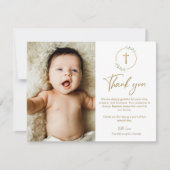 金ゴールドクロス緑のリースバプテスマ写真ありがとう サンキューカード (正面)