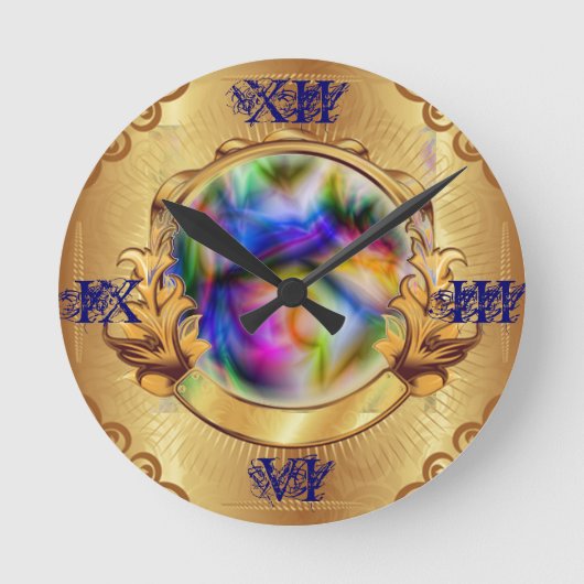 金ゴールドクロック枠魔法クリスタルボール旋回 ラウンド壁時計 (正面)