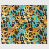 金ゴールドクールアクアレオパード ラッピングペーパー (フラット)