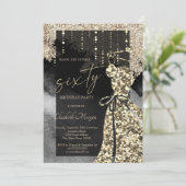 金ゴールドクールシークンズドレス60誕生日 招待状 (スタンド正面)