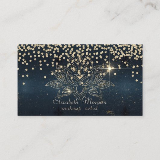 金ゴールドクールダイヤモンドロータスダークブルー 名刺 (正面)