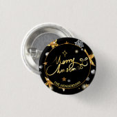 金ゴールドクールブラックスターズカスタムメリークリスマス 缶バッジ (正面&裏面)