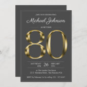 金ゴールドグエレガントレイ80th誕生日パーティー 招待状 (正面/裏面)