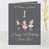 金ゴールドグガーリーレーバレリーナプリンセス1st誕生日 カード (黄色い花)
