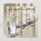 金ゴールドグライマーシルバーシューズSweet sixteen 招待状 (正面/裏面)