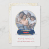 金ゴールドグライマースノーグローブホリデーカード 案内状 (正面/裏面)