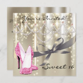 金ゴールドグライマーピンクグリッターシューズSweet sixteen 招待状 (正面/裏面)