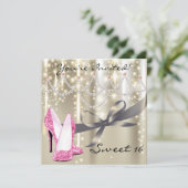 金ゴールドグライマーピンクグリッターシューズSweet sixteen 招待状 (スタンド正面)