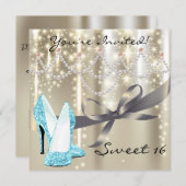 金ゴールドグライマーブルーグリッターシューズSweet sixteen 招待状 (正面/裏面)