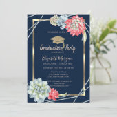 金ゴールドグラッドキャップウォーターカラーデザートサボテン卒業 招待状 (スタンド正面)