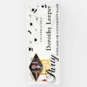 金ゴールドグラッドキャップタイポグラフィ&タッセルフォト卒業 横断幕 (縦)