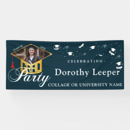 金ゴールドグラッドキャップタイポグラフィ&タッセルフォト卒業 横断幕