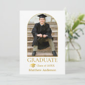 金ゴールドグラッドキャップモダンアーチ写真卒業 案内状 (スタンド正面)