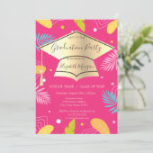 金ゴールドグラッドキャップ熱帯葉ピンク卒業 招待状 (スタンド正面)