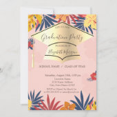 金ゴールドグラッドキャップ離れパーム花の卒業 招待状 (正面)