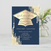 金ゴールドグラッドキャップ、グリッタードリップスネイビーブルー卒業 招待状 (スタンド正面)