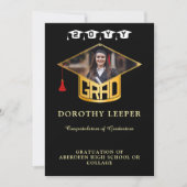 金ゴールドグラッドキャップ&フォト卒業 招待状 (正面)