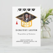 金ゴールドグラッドキャップ&フォト卒業 招待状 (スタンド正面)