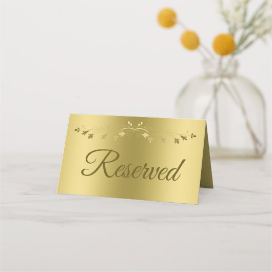 金ゴールドグラデーションとフィリグリーエレガントな結婚式の予約 プレイスカード (正面)