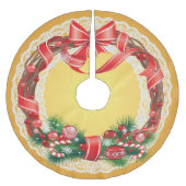 金ゴールドグラデーションとレースとクリスマスリース ブラッシュドポリエステルツリースカート (正面)
