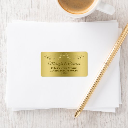 金ゴールドグラデーションと映画エレガントなウェディングアドレス ラベル (インサイチュ)