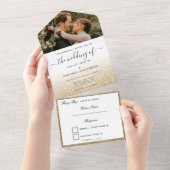 金ゴールドグラデーションエレガントモダン写真結婚ズ オールインワン招待状 (貼ってはがせる)