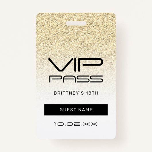 金ゴールドグラデーショングリッターグラムVIPパス18招待状 バッジ (正面)