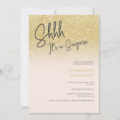 金ゴールドグラデーショングリッターピンク写真サプライズSweet 16 招待状 (正面)