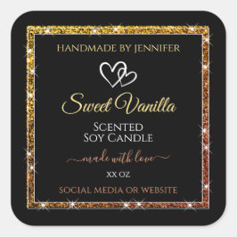 金ゴールドグラデーショングリッターフレームの黒い製品ラベル スクエアシール