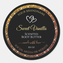 金ゴールドグラデーショングリッターフレームの黒い製品ラベル