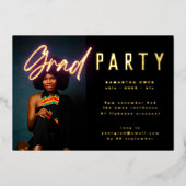 金ゴールドグラデーションピンクネオンエレガントグラッド写真パーティー 箔招待状 (正面)